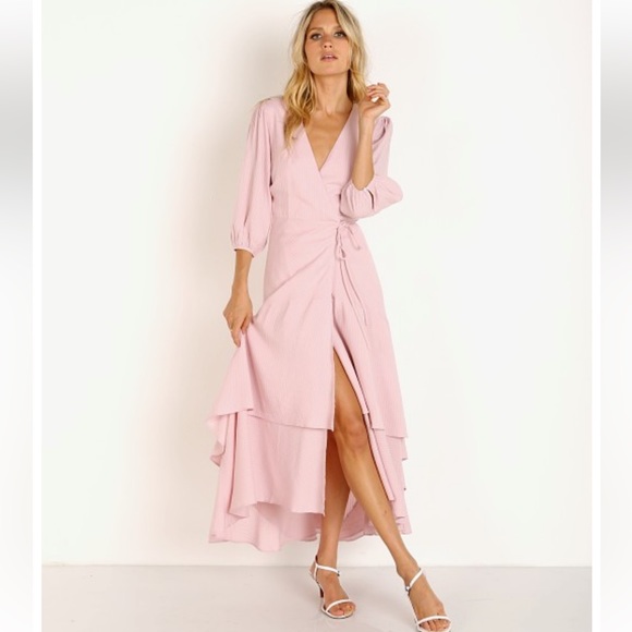 ASTR the label Shawna Wrap Maxi Dress In Pink Parfait size Medium
